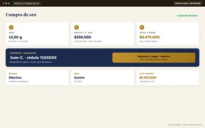 Pantalla de compra de oro (datos de demostración)
