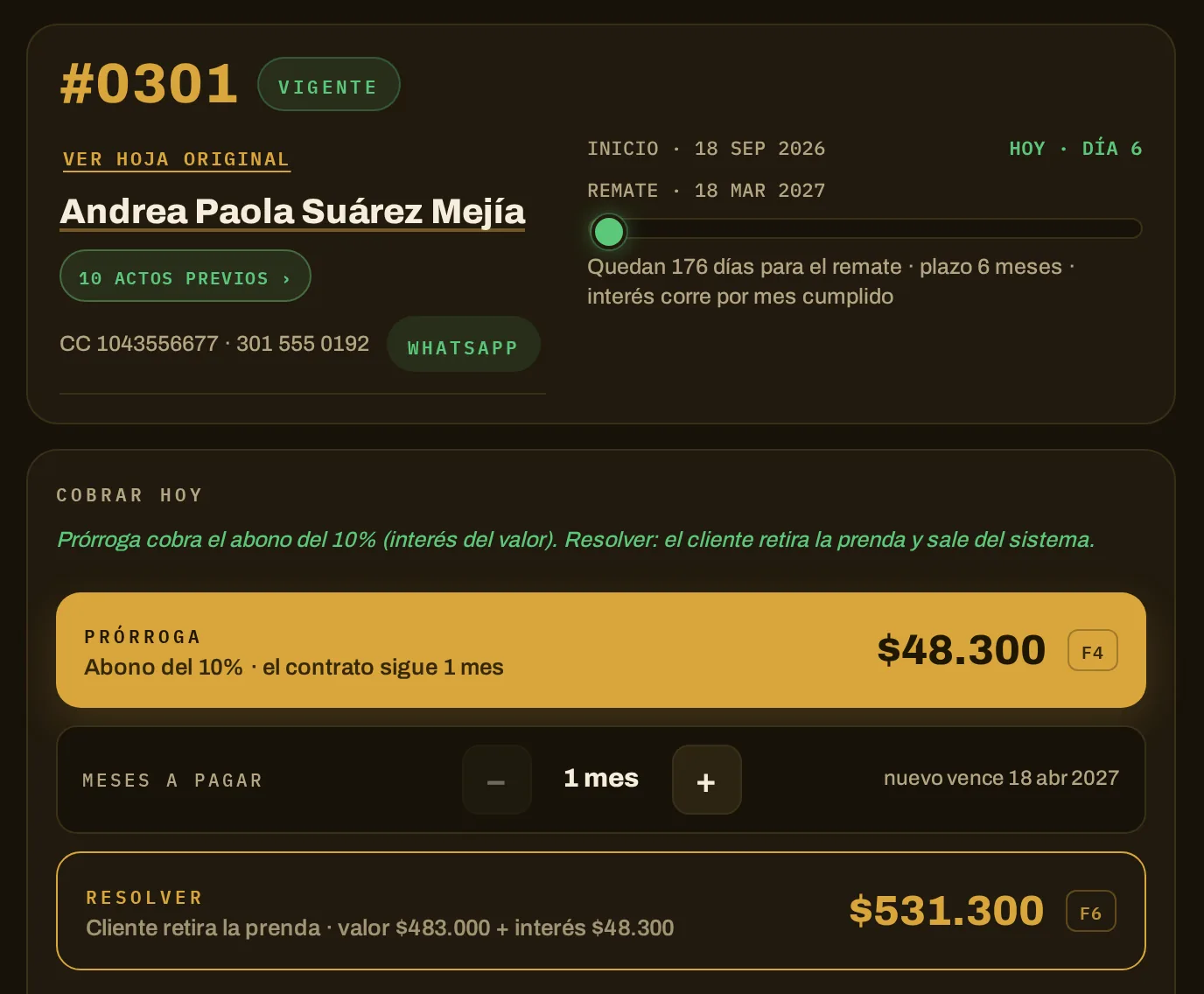 Contrato abierto con prórroga y resolver calculados (datos de ejemplo)